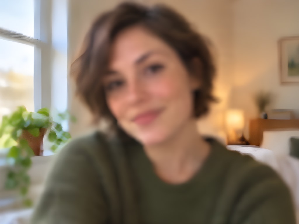 AI-generated window-light portrait with pronounced simulated global blur, processed result